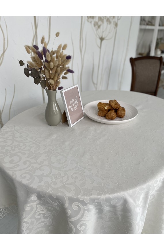  Tablecloth with lace FOBOS water-repellent, plain vanilla color