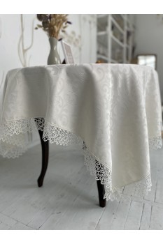 Tablecloth with lace FOBOS water-repellent, plain vanilla color