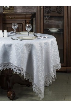 Tablecloth with lace FOBOS white water-repellent solid color