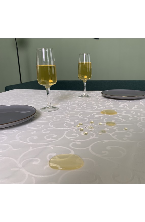 Tablecloth with lace Jacguard 3-931 white from polish water-repellent fabric, plain